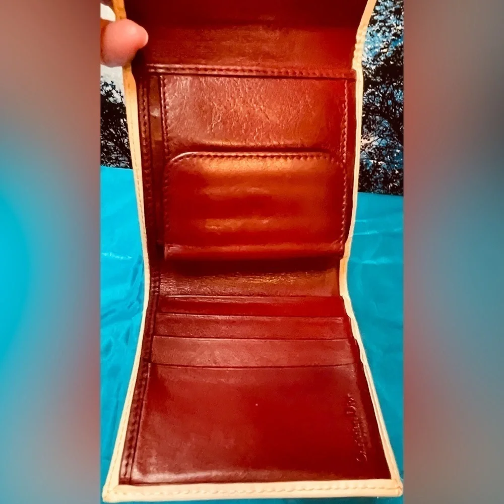 DIOR TROTTER #1 WALLET EUC EXCELLENT INSIDE & OUT 4”x4” BORDEAUX / CREAM
